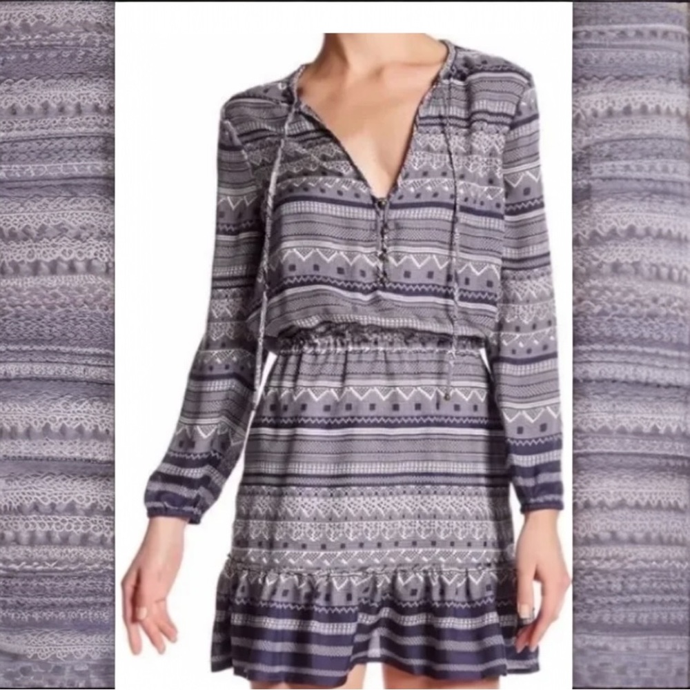 Veronica Beard Dress Womens 4 Agathe Prussian Blue‎ A-Line 100% Silk V-Neck Boho